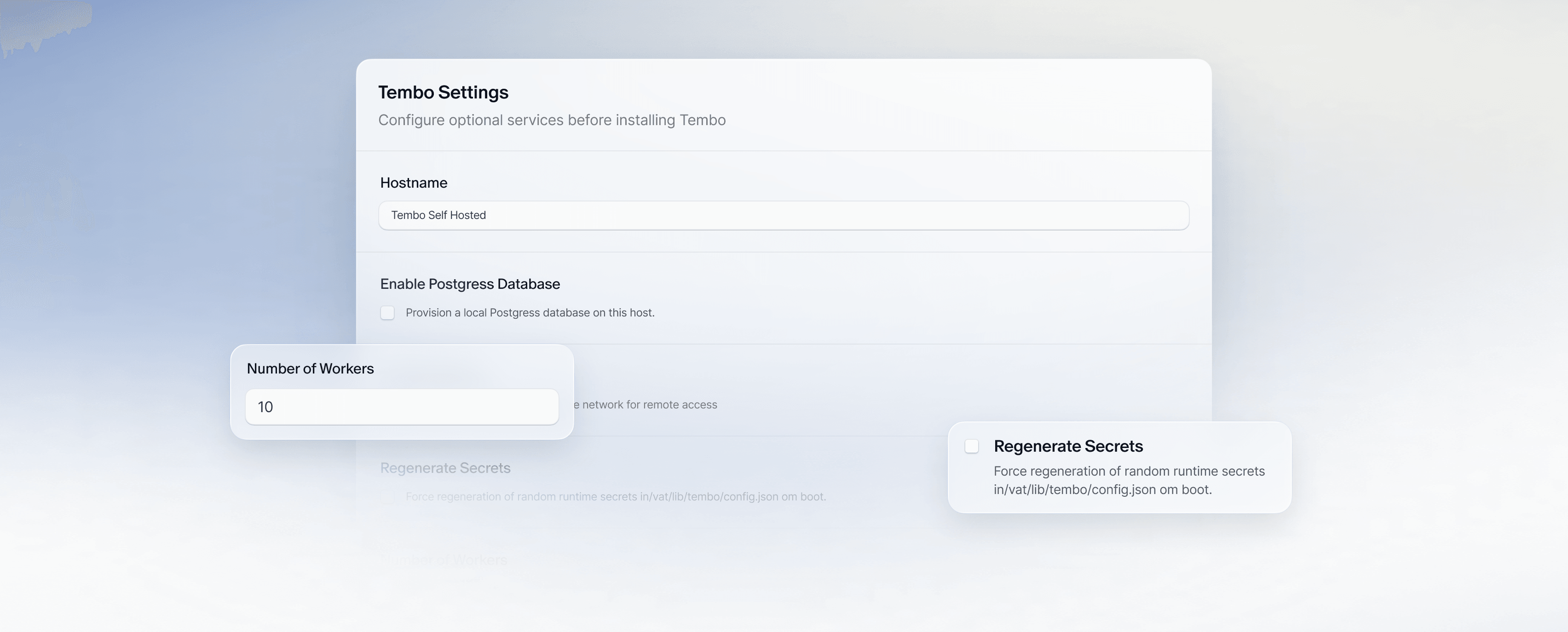 Deploy Tembo — choose a deployment target: fully managed Cloud, your own VPC, or fully self-hosted.