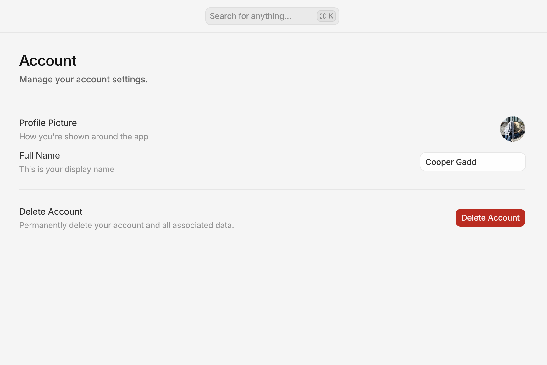 Self-serve account deletion in settings