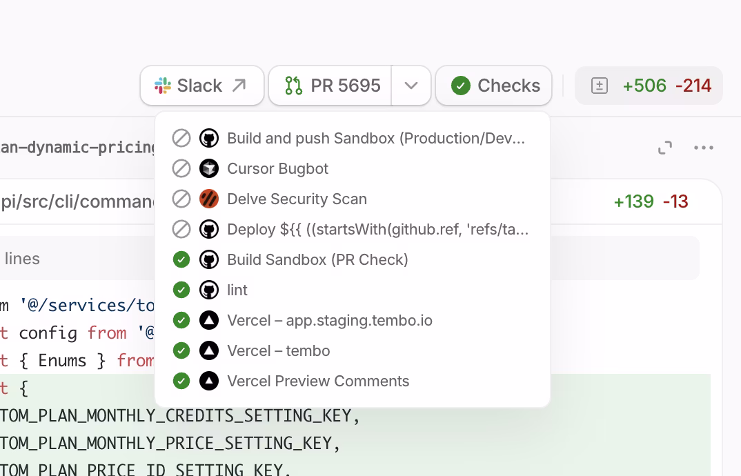 CI checks shown on a task page