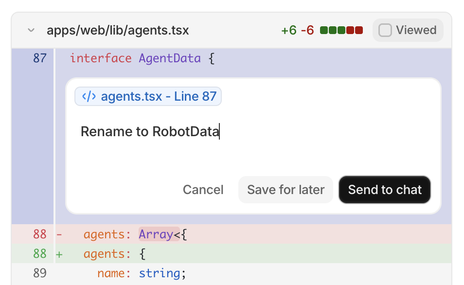 Leave comments directly on diffs in a task