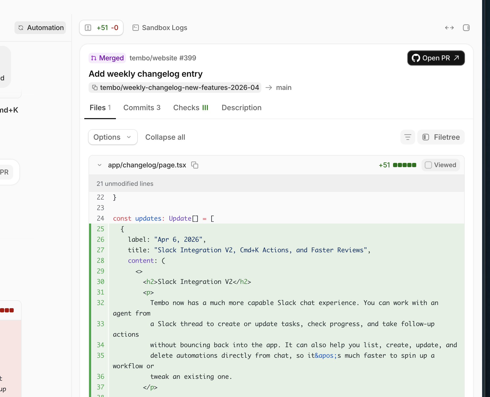 March 29, 2026 changelog update screenshot